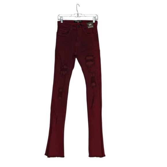 Arketype burgundy distressed flare stacked jeans size 28 - Picture 1 of 7